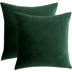 RainRoad Velvet Decorative Throw Pillow Covers Cushion Cover Pillow Case for Sofa Couch Bed Chair,Soft Square Dark Green Throw Pillows 18x18 Inch,Set of 2