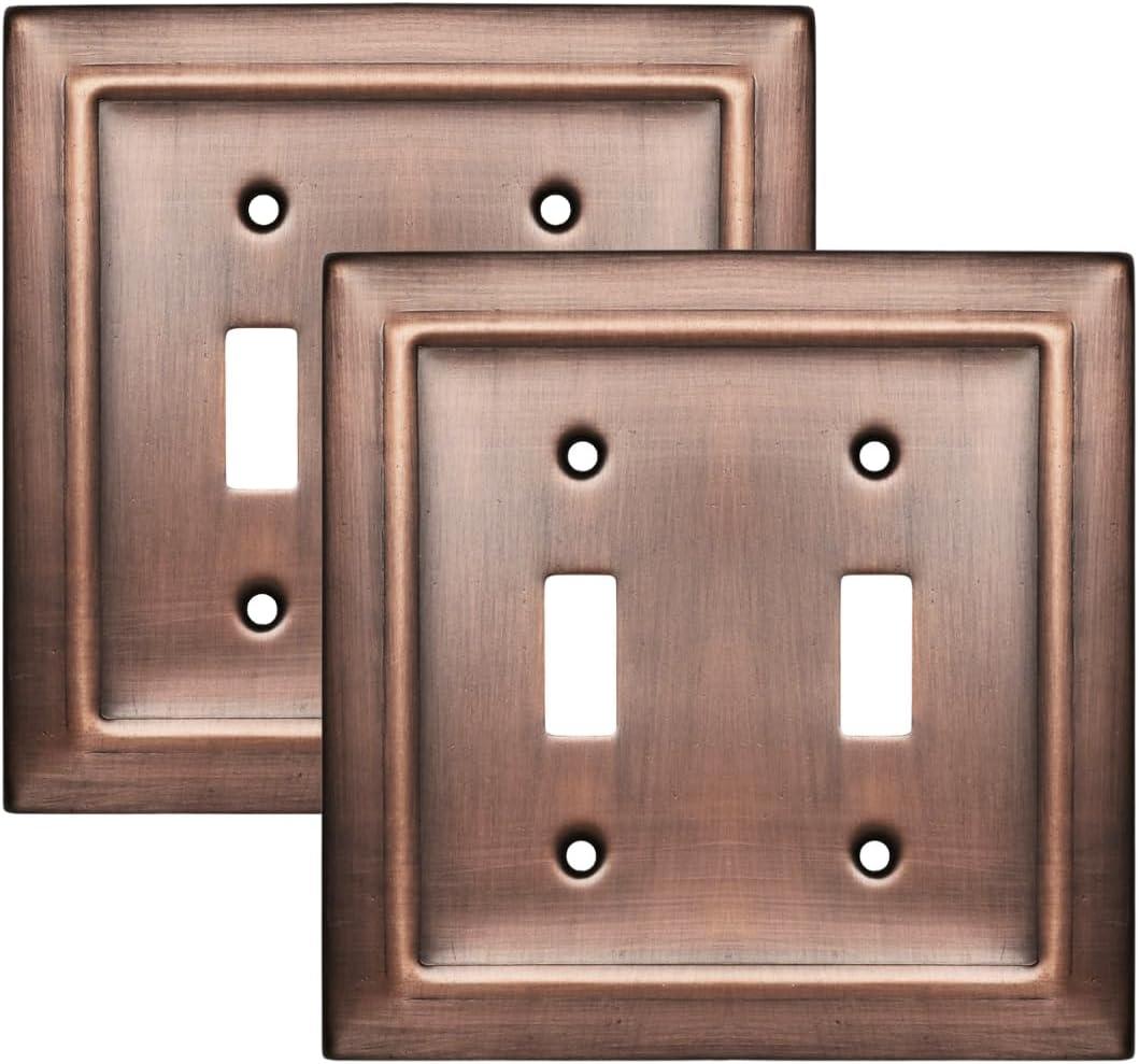 Monarch Abode Toggle Light Switch Cover Plate  2-Gang Antique Copper Outlet Covers, Architectural Decorative Outlet Cover Wall Plates, Light Switch Plate Covers for Electrical Outlets, Pack of 2
