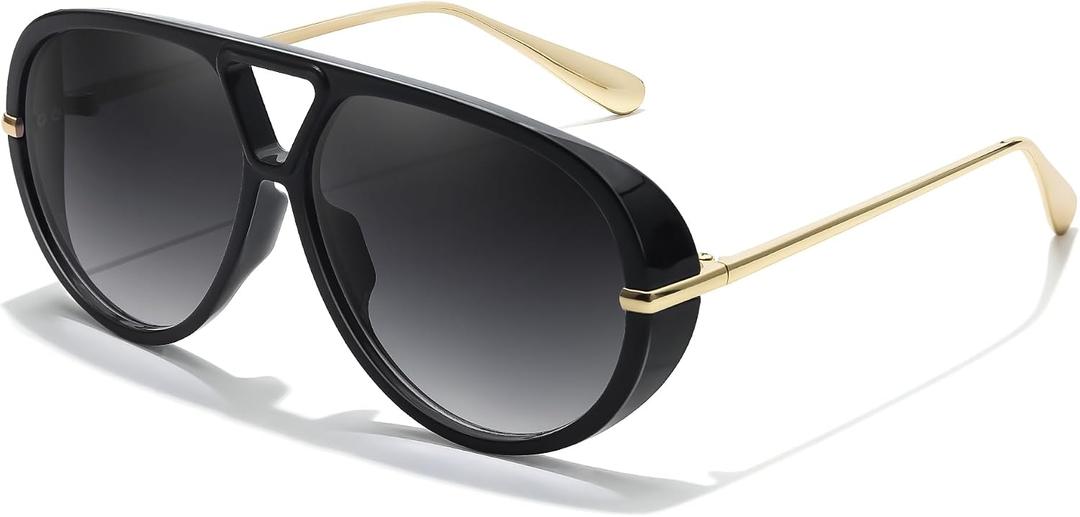 TJUTR Oversized Aviator Sunglasses for Women & Men, Retro Luxury Designer Sunglasses Big Shield Shades with UV Protection