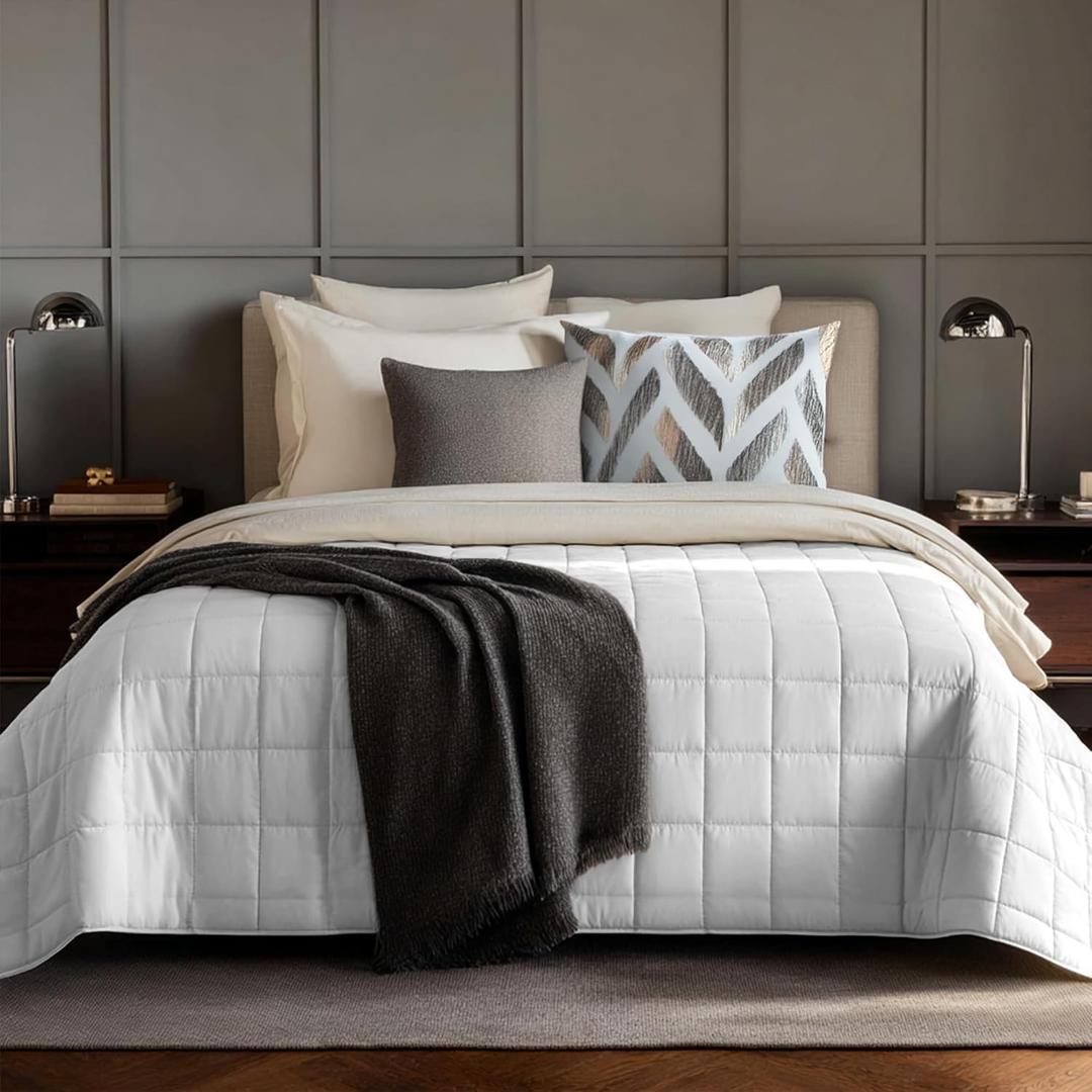 HomeSmart White Weighted Blanket Queen Size 20lbs, Ultra Soft Fabric, Oversized Queen Weighted Blanket, 92x88