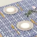 misaya Sqaure Vinyl Table Cloth, Elastic Fitted Flannel Backed Tablecloth, 100% Waterproof Plastic Table Cover Fits Folding Tables for Picnic, Camping, Outdoor (Navy, 34" x 34")