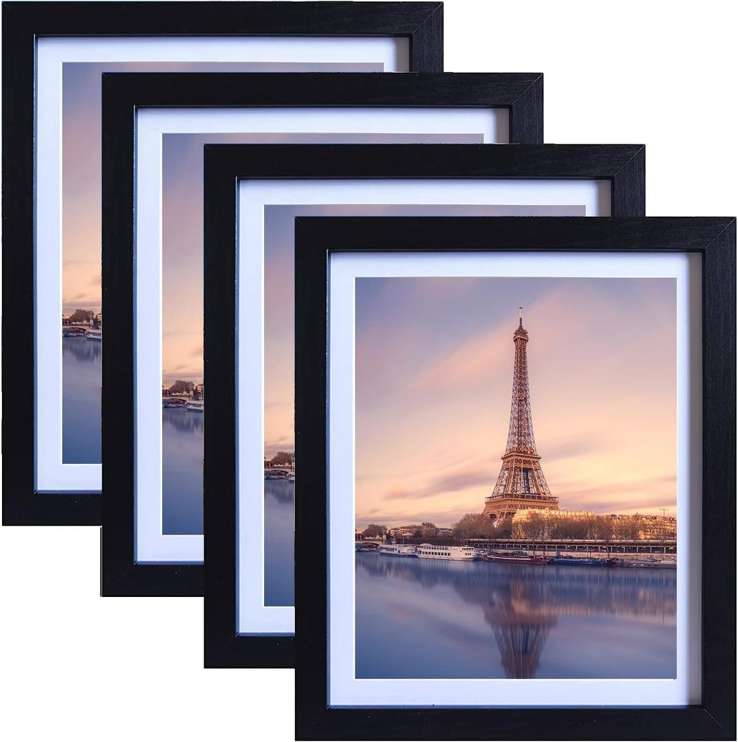 SESEAT Black 8x10 Picture Frames for Wall or Tabletop Display, Display Pictures 8x10 with Mat or 9x11 Without Mat with Mat, Packs 4