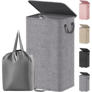 Lifewit Single Laundry Hamper with Lid and Removable Laundry Bags, Large Collapsible 1 Dividers Dirty Clothes Basket with Handles for Bedroom Laundry Room Closet Bathroom College, 100L Gray