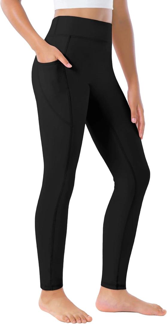 Girls Leggings with Pockets Athletic High Waisted Kids Workout Active Dance Running Yoga Pants (13-14 Years, Black)