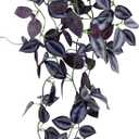LOYWREE Small Fake Hanging Purple Eyebrow Leaf Plant Artificial Potted Plants Indoor 39-in Long Faux Dark Black Vine Plant with Pot for Shelf Home Office and Outdoor Garden Decor (Black Pot) (1Pack)