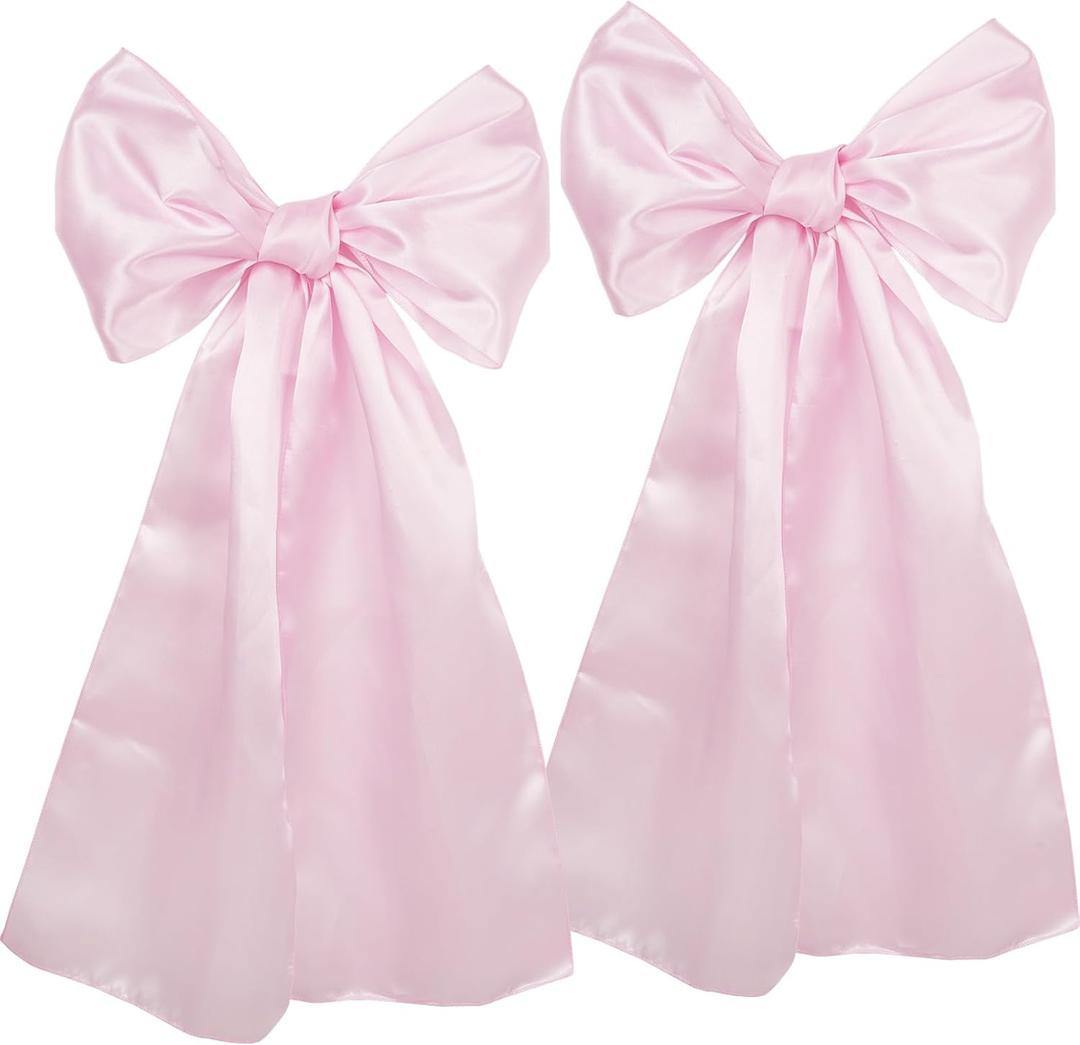 Coquette Birthday Party Decorations, 2 Pack Big Pink Bows 18 x 33 Inches Party Background Decorations Large Satin Ribbon Bow Hanging Decor for Bachelorette Baby Shower Bridal Engagement Wedding (Light Pink)