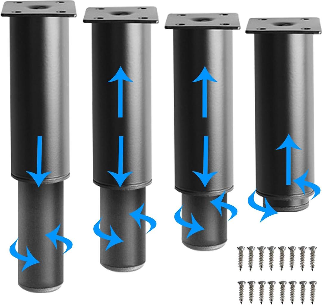 4.72"-7.08" Height Metal Adjustable Furniture Legs - Heavy Duty Replacement Legs for Sofa/Cabinet/Bed/Table/Couch/Coffee Table/Chair/Desk Feet| 4 Pack (Black)