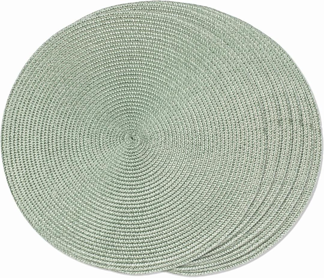 FunWheat Round Braided Placemats Set of 6 Place Mats for Dining Tables Woven Washable Non-Slip Table mats 15 inch(Fog Green, 6pcs)