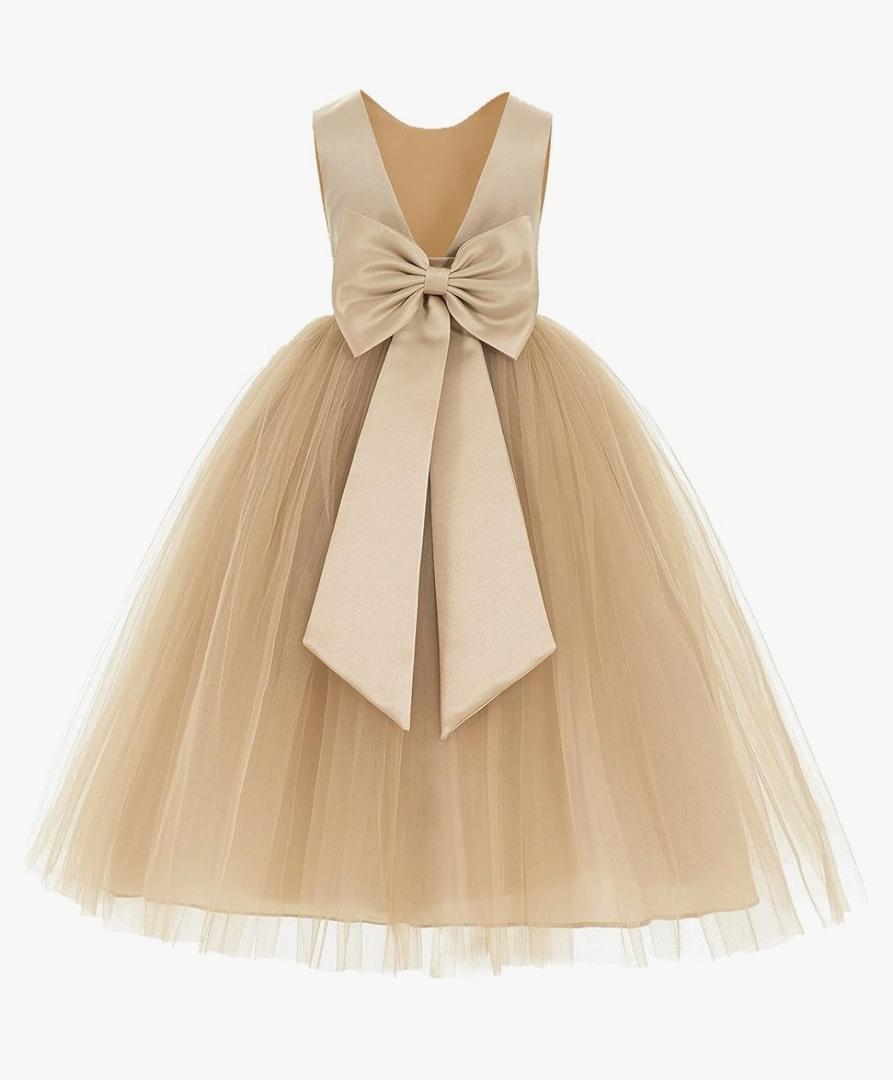 ekidsbridal V-Back Satin Flower Girl Dress Toddler Communion Gown Formal Dresses 219 Size 4