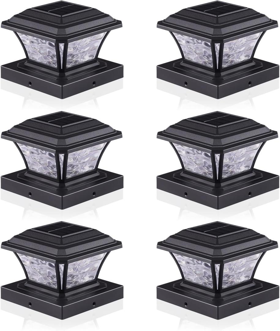 Solar Post Cap Lights, Warm White/RGB Automatic Cycling/Fixed RGB Color, 9 Colors to Choose, 20 Lumens Fence Post Solar Lights for 3.6x3.6 4x4 4.5x4.5 5x5 Wooden/Vinyl Posts, Black 6 Pack
