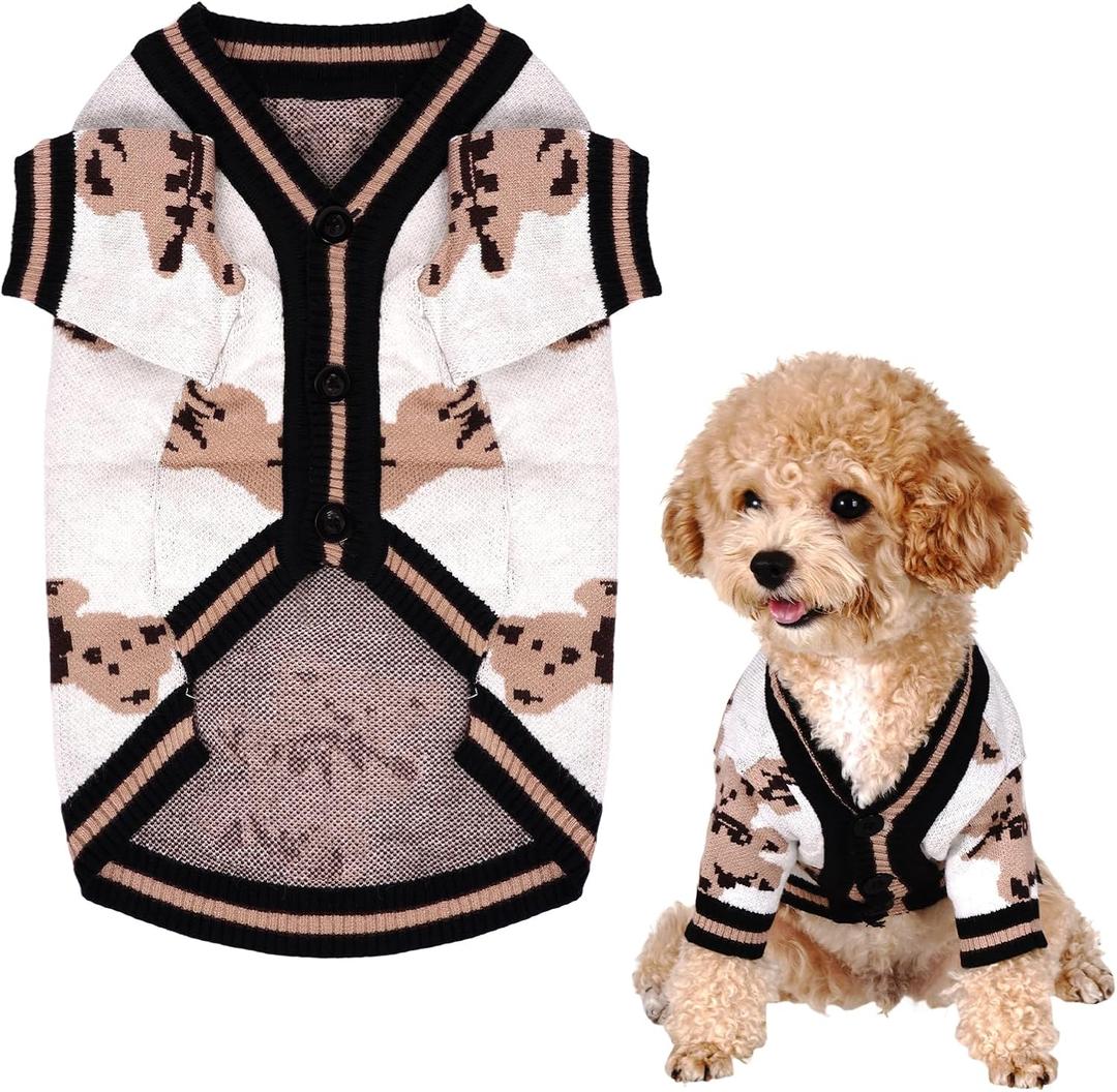 Dog Sweater Cute Bear Dog Cardigans Clothes Puppy Knitting Coat Soft Pet Fall Winter Warm Apparel for Small Medium Dogs Boy Girl Cat Sweaters Outfits (White, Large)