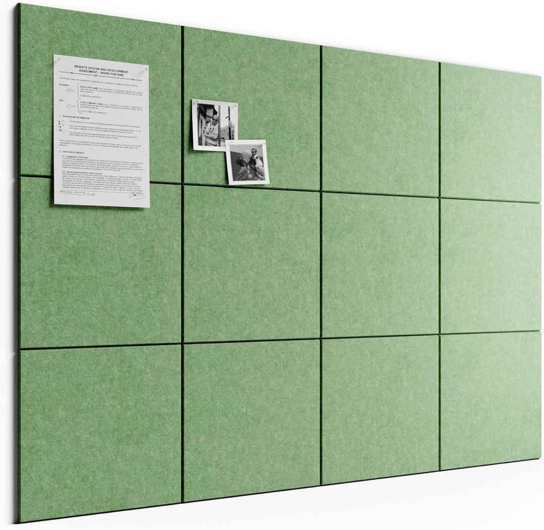 Bumusty Large Cork Board 48" x 36" Alternative - 12 Pack Felt Wall Tiles with 70 Safe Removable Adhesive Tabs, 30 Pushpins, Cork Boards for Walls Pin Board Bulletin Board Office Decor (Moss Green)