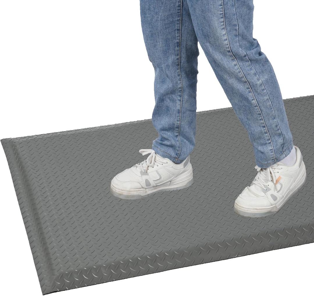 Anti Fatigue Mats Industrial 3' x 5' 15/16" Thick Ergonomic Standing Mat Commercial Kitchen Mat Heavy Duty Diamond Plate Shop Floor Mat Helps Relieve Back and Leg Soreness, Grey