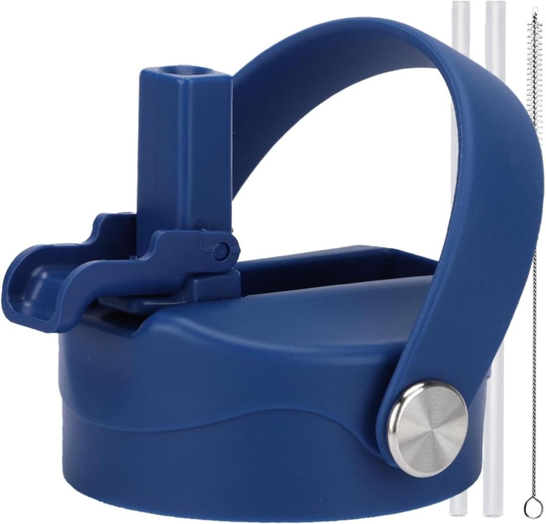 Straw Lid Sport Water Bottle Wide Mouth, Flex Straw Lid Compatible with Hydroflask 12 16 18 20 32 40 64 oz, Replacement Lids and Water Bottle Lid Accessories (Blue)