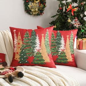 FUTEI Decorative Christmas Tree Pillow Covers 20x20 Inch Set of 2,Christmas Red Linen Cushion Cases, Winter Christmas Throw Pillows for Sofa Couch Bed Living Room