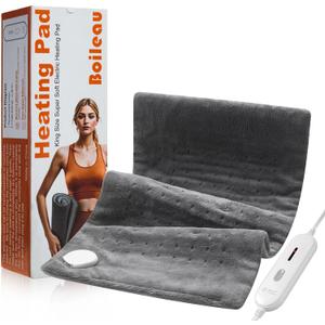 Boileau Electric Heating Pad for Back Pain Relief, 12"x24" XL Large and 3 Heating Levels Heat Pad for Cramps, Auto Shut Off and Machine Washable, Gifts for Men and Women, Grey