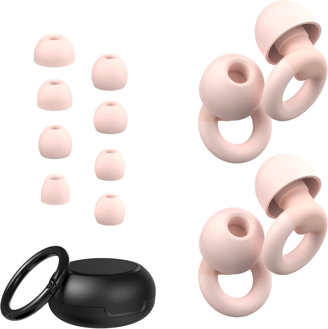Ear Plugs for Sleeping, 2 Pairs of Reusable Earplugs for Noise Reduction 25dB-30dB with 8 Ear Tips, Soft Hearing Protection Ear Plugs for Concert,Noise Sensitivity, Study & Work (Pink)