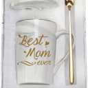 Best Mom Ever Coffee Mug - Gifts for Mom from Daughter Son - Birthday, Christmas, Mother's Day - 14 Ounce With Gift Box, Spoon, and Mug Mat - Gray