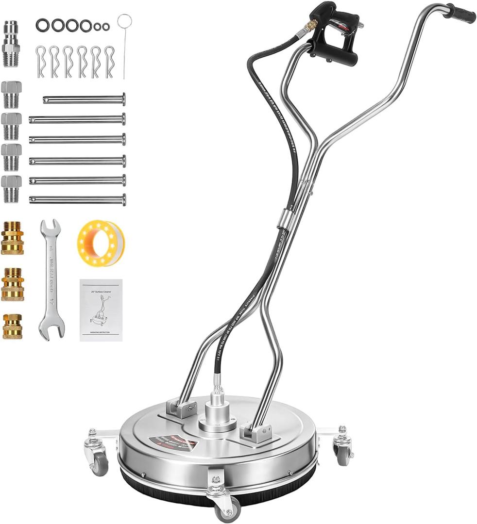 20" Pressure Washer Surface Cleaner, 4500PSI Stainless Steel Surface Cleaner for Pressure Washer with 4 Wheels, Power Washer Surface Cleaner for Concrete, Patio, Sidewalk, Deck and Driveways