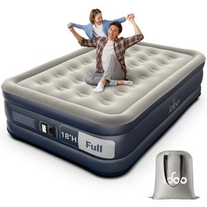 iDOO Air Mattress Full with Built in Pump, 18" Raised Comfort Blow up Mattress, Inflatable Mattress for Guests & Home, Air Bed, colchon inflable, Upgraded Four Chamber Technical Airbed (Grey)
