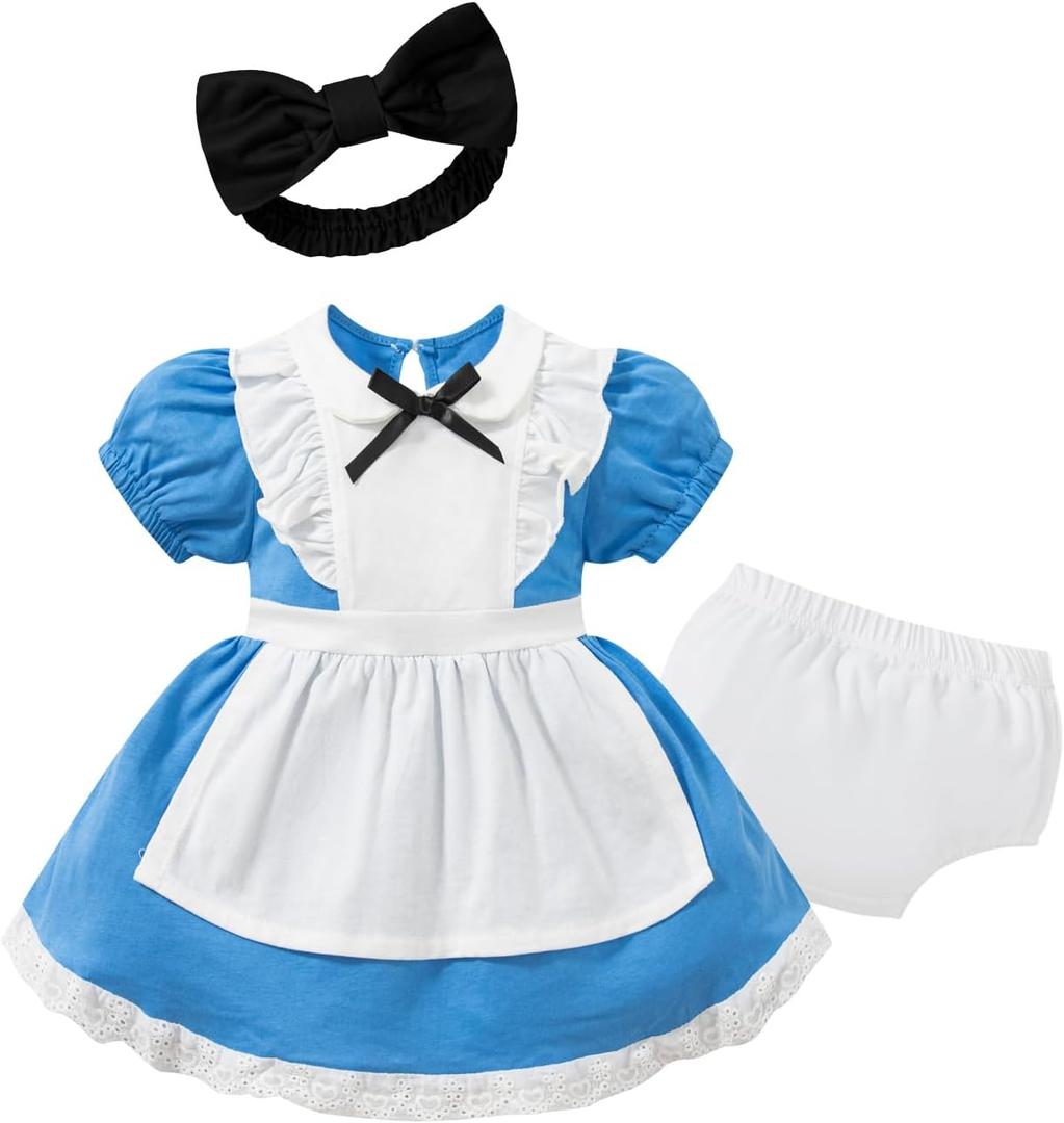 Baby Toddler Girl Dress with Bloomer Short Halloween Movie Costume with Diaper Cover (12-18 Months, Blue)