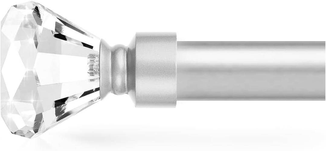 Orger Stain Nickel Crystal Curtain Rod for window from 30" to 54", Modern Drapery Rod with Clear Diamond Designed Finials, Single Window Treatment Rod for Living Room (30-54 Inch|1 Pack)