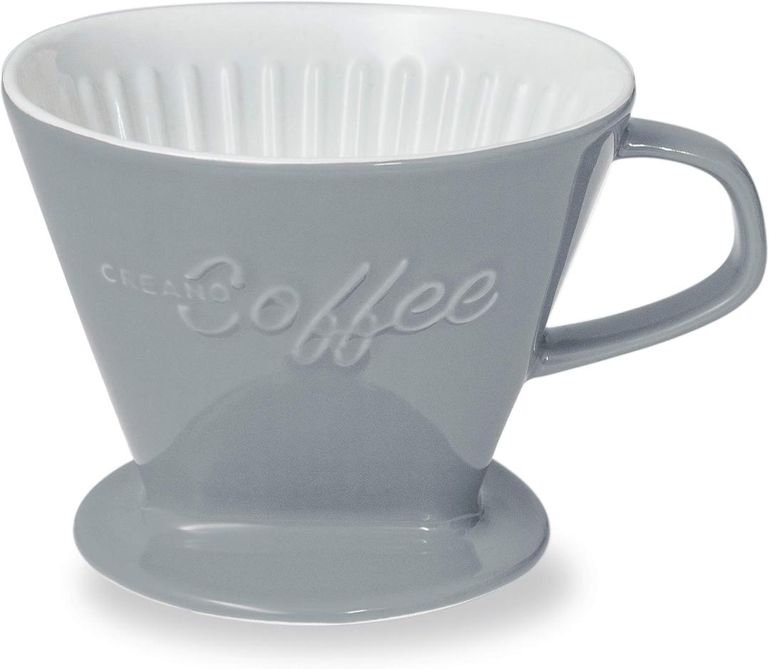Creano XXL Porcelain Coffee Dripper Stone Grey - Ceramic Cone Brewer - Pour Over Coffee Maker - Filter Size 4 - huge and heavy quality 800gr/28oz - 6 Colours availeble (Gray)