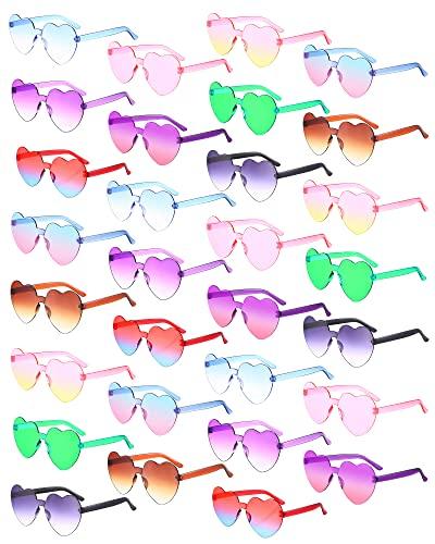 Yunsailing 30 Pcs Heart Glasses Bulk Heart Shape Sunglasses Rimless Color Sunglasses for Bachelorette Women Men Party Favors(Gradient Color)