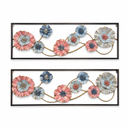 Wall Art for Living Room, Metal Framed Red & Blue Flowers, 36" x 12"