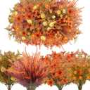 64PCS Fall Artificial Flowers Outdoor UV Resistant Faux Plastic Autumn Plants No Fade Fall Orange Mums for Home Outside Garden Window Box Wedding Party Fall Decor