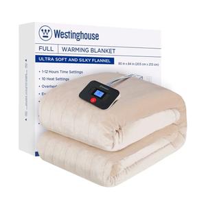 Westinghouse Electric Blanket Full Size, Super Cozy Soft Flannel 80"" x 84"" Heated Blanket with 10 Fast Heating Levels & 1-12 Auto-Off, Machine Washable, ETL&FCC Certification, Beige