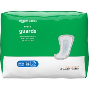 Amazon Basics Men's Incontinence Guards, Maximum Absorbency, 52 Count, (2 Pack of 52)
