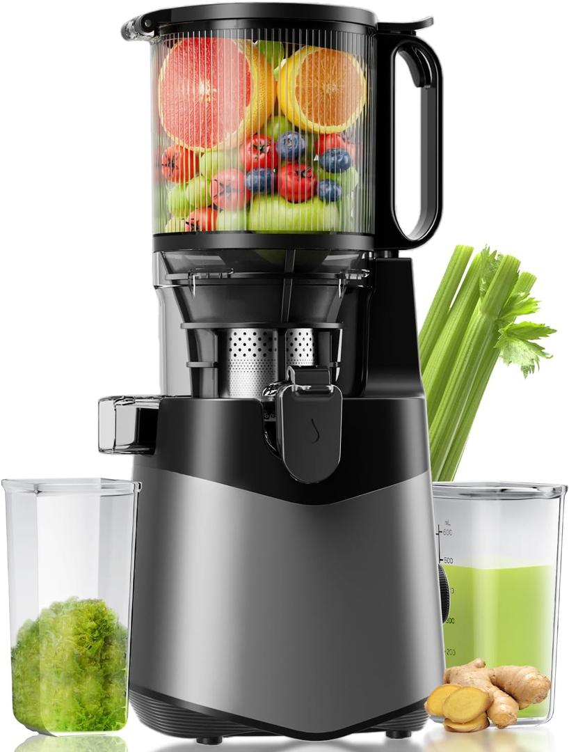 Cold Press Juicer, 5.8" Extra Large Feed Chute Fit Whole Fruits & Vegetables, 350W Slow Masticating Juicer Machines, Easy to Clean, High Juice Yield (Deep Grey)
