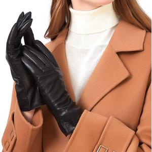 ZLUXURQ Luxury Italian Soft Leather Gloves for Women - Genuine SheepSkin Leather Womens Cold Weather Gloves Cashmere Lined (X-Small-6'', Black(100%fleece Lined/Economic))
