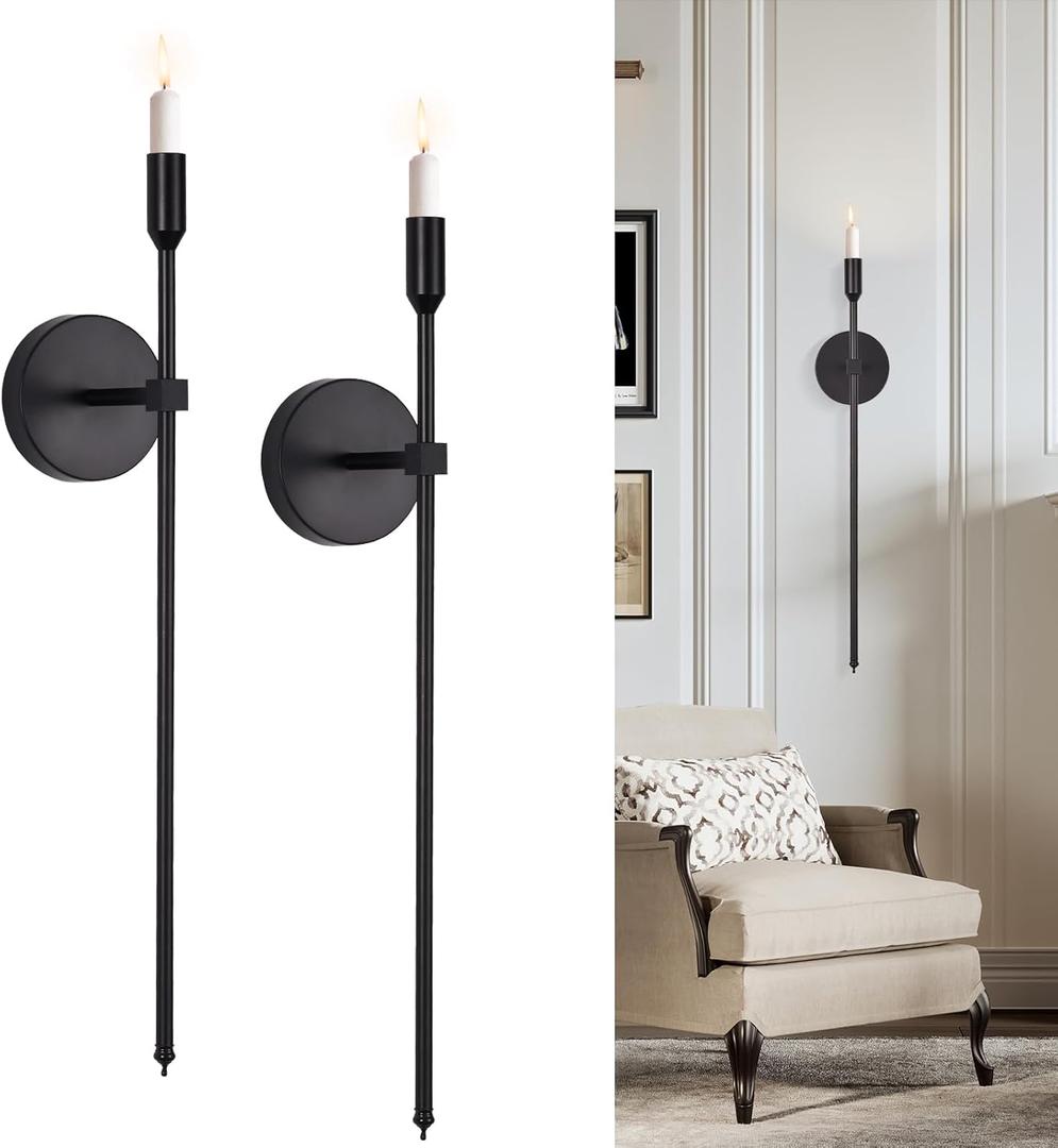 Black Candle Sconces Long Wall Candle Holder, Set of 2 Large Wall Candle Sconce Modern Chic Home Decor for Bedroom, Dining Room, Living Room 23"
