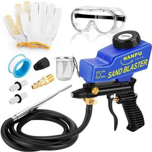 NANPU Light-Duty Air Sandblaster Gun Kit with Siphon & Gravity Feed, Ceramic Nozzle, Metal Body, for Small Project Surface Prep, Paint & Rust Removal, Metal/Wood/Glass Etching, Requires Air Compressor