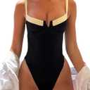 SOLY HUX Women's One Piece Bathing Suits High Cut Swimwear Push Up Bathing Suits Beach Vacation Clothes (Medium, Black and White)