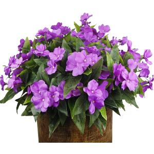 4 Pcs Artificial Impatiens Flowers for Outdoors Faux Impatiens Bushes Multicolor Silk Flowers Greenery Artificial Impatiens Bouquet for Patio Lawn Garden Pot Hanging Basket Porch Decoration