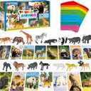 15 PCS Safari Animal Figurines with 15 Introducing Flashcards, Realistic Zoo Animal Figures Montessori Toys Science Educational Matching Game for Homeschool Preschool Toddler Kids
