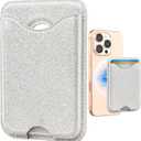 Shorogyt Compatible with Magsafe Wallet Magnetic Card Holder - Glitter Silver Phone Wallets for Women Teen Girls for iPhone 17/16/15/14/13/12 Series Slim for Apple Mag RFID Magnet, Fit 3 Cards
