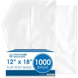 Spartan Industrial - 12” X 18” 1.1 Mil Flat Open End Clear Plastic Poly Bags - For Proofing Bread Dough, Packaging Clothes, Shirts (Thin & Lightweight - Bags DO NOT Have Seal)