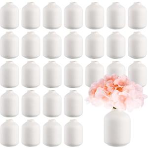 Tioncy 30 Set 3.9"*2.76" White Ceramic Bud Vases Bulk Valentine's Day Decoration Boho Wedding Centerpieces White Ceramic Vases for Dry Flowers Pampas Grass Home DIY Wedding Table Decor (Stylish)