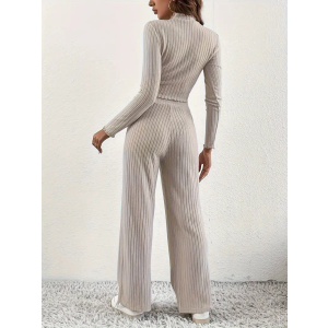 Women’s Fall Lounge Set 2 Piece Pajamas Ribbed Knit Long Sleeve Top Wide Leg PantsTravel Outfits Postpartum Set, Size: S