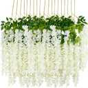 12Pcs Artificial Wisteria Flowers 3.6 Feet/Piece White Dense Artificial Fake Wisteria Vine Rattan Hanging Garland Silk Flowers String Home Party Wedding Decor(White-Dense)