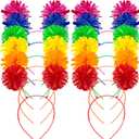 Tigeen Headband Head Bopper with Pom Pom (12 Pcs, Mixed Color) - Costume Headwear for Women Adults Accessories, Birthday Party Headwear