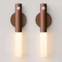 Battery Operated Motion Sensor Night Lights, 2200mAh rechargeable Wall Lights Portable Hallway Light Wooden Wall for bedroom Stair picture, 
(Walnut Wood 2PCS)