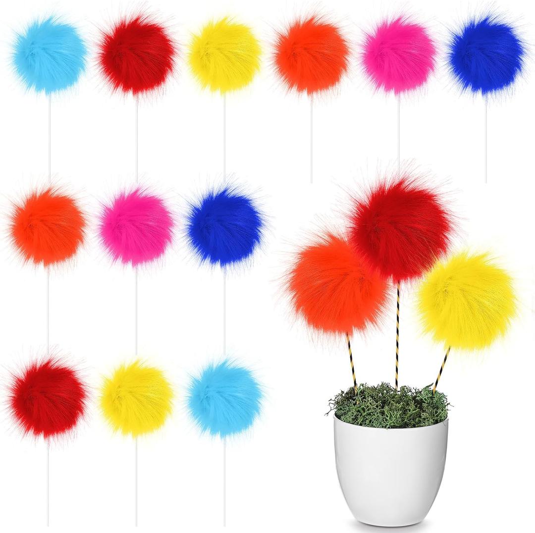Bucherry 12 Pcs Pom Pom Potted Plant Decoration Blue Red Yellow Party Decoration for Celebration Party Birthday Wedding Fiesta Plant and Outdoor Decor