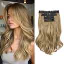 Clip in Hair Extensionss, 4PCS Hair Extensions 14" Short Layered Cut Hair Extensions Invisible Lace Weft Natural Soft Hairpieces for Women - Golden Blonde with Highlights