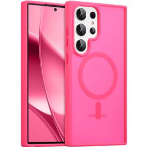 RALEAVO for Samsung Galaxy S23 Ultra Case Strong Magnetic Case [Compatible with Magsafe] Slim Shockproof Protective Phone Cover for S23 Ultra Phone Case with Translucent Hard Back, Hot Pink