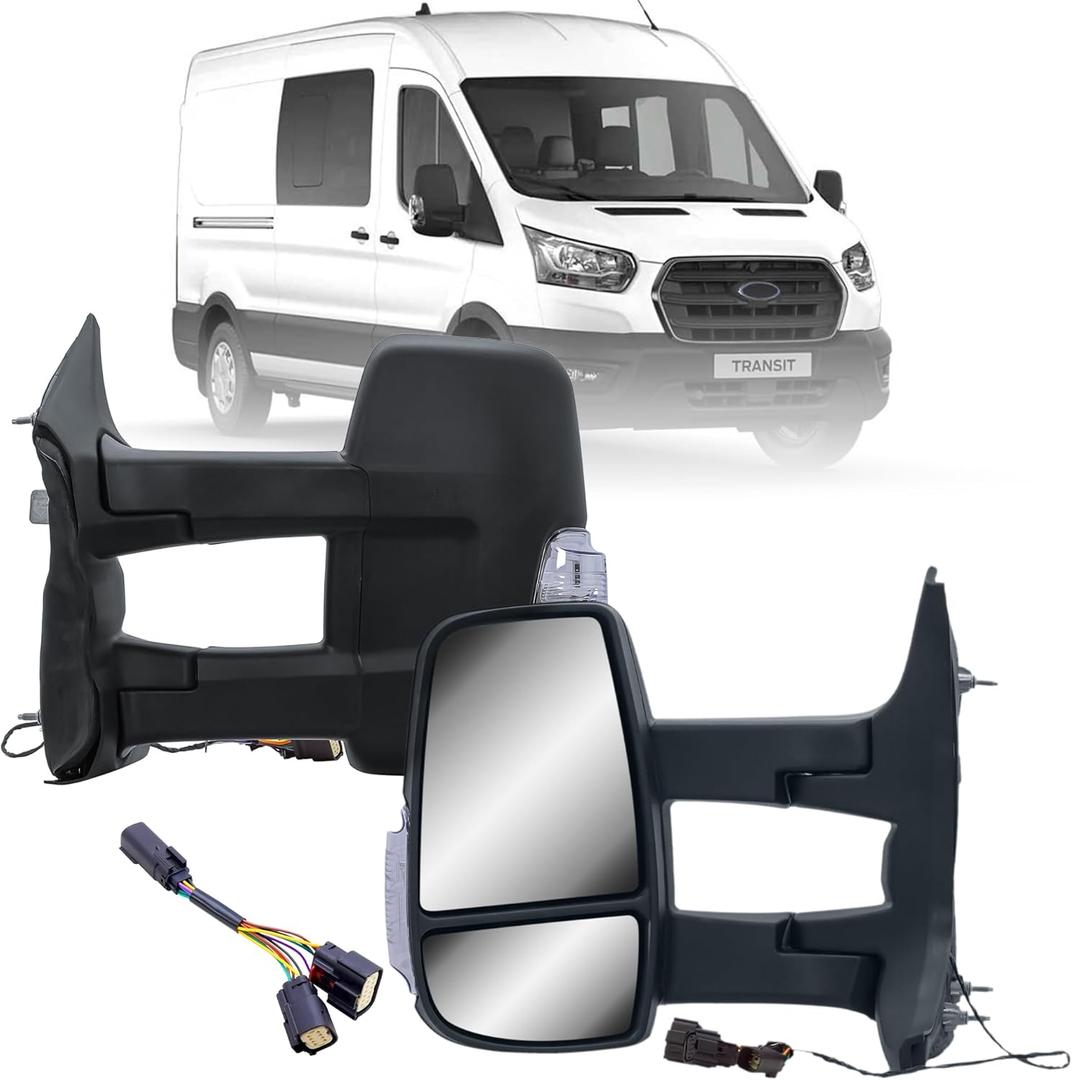 Replacement Driver Left Side Door Mirror Long Extension View Tow Mirror Power and Heated with Signal Light Indicator for Ford Transit 150 250 350 from 2010 to 2024